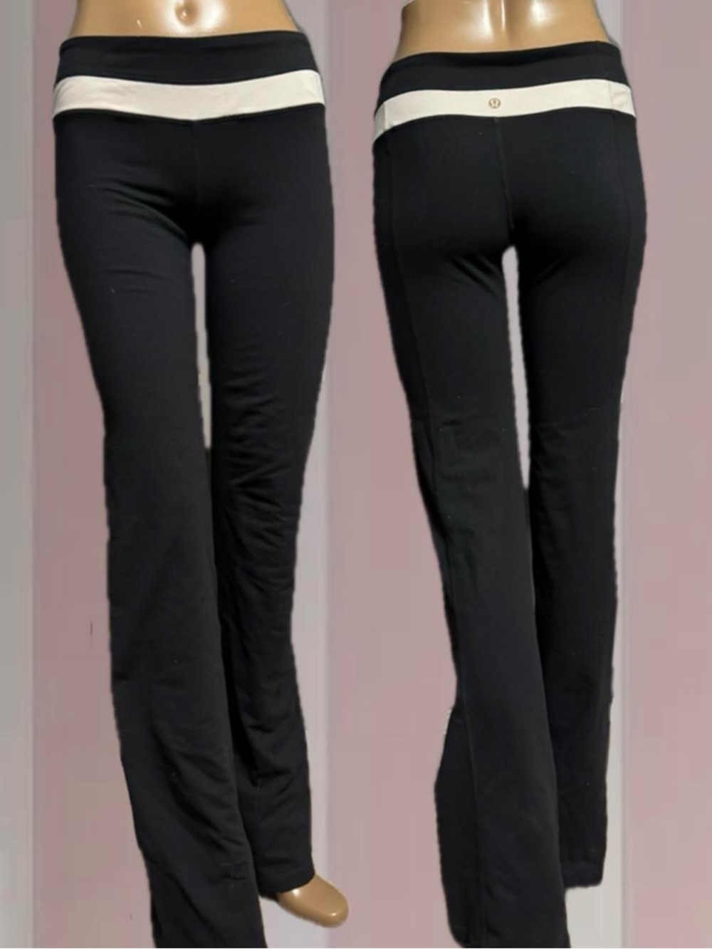 Lululemon black flare leggings with white waistband